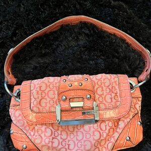 Guess Pink Monogram Shoulder Bag with Silver Buckle
